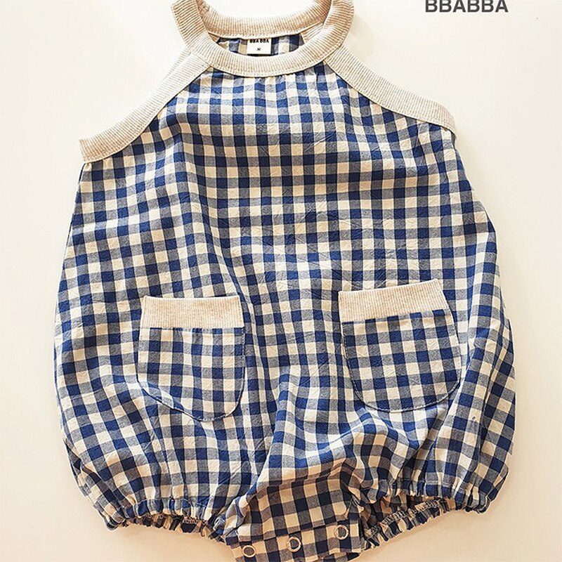 sommer Neue Stil Plaid Strampler Korea Kinder baby mädchen romper: blue / 66CM