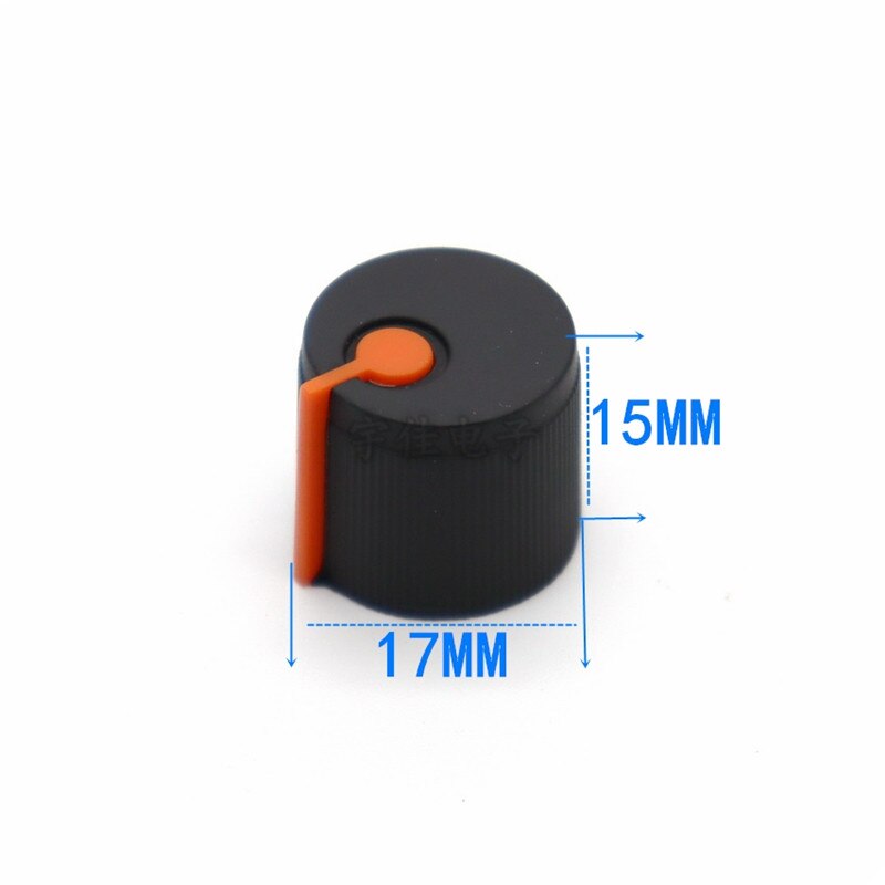 10 szt. 17*15mm czarne pomarańczowe plastikowe gumowe pokrętło pół uchwyt w kształcie litery D wewnętrzny otwór 6mm pokrętło regulacji potencjometru