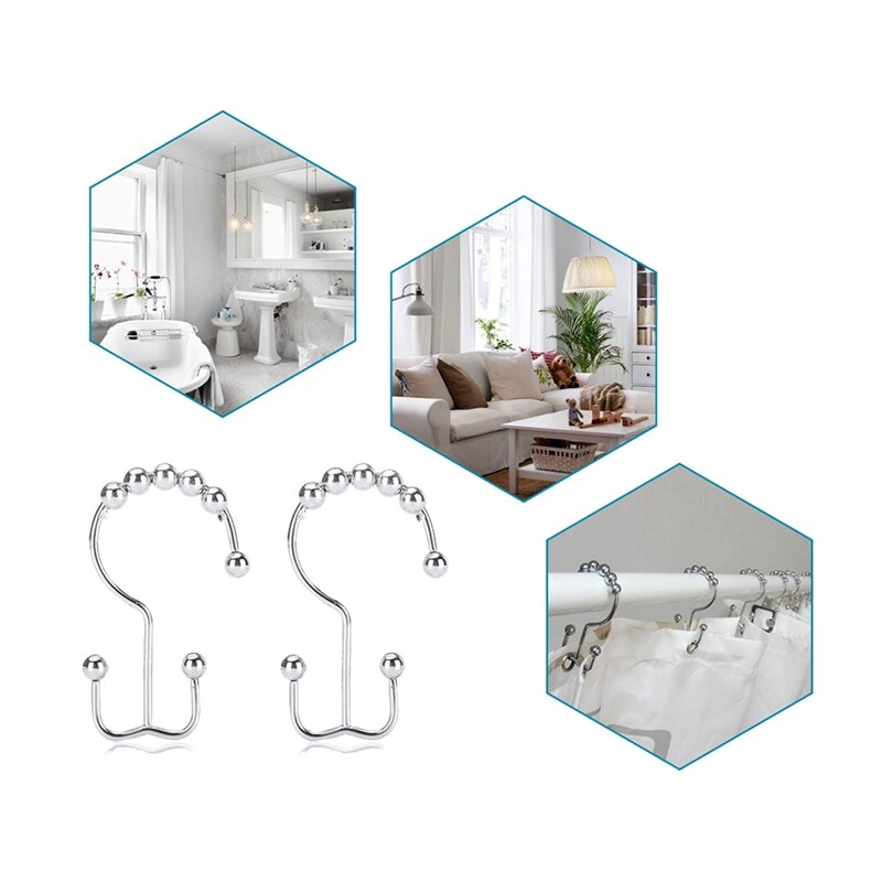 Rodillo de acero inoxidable para Cortina de ducha, gancho pulido, decoración de baño, 12 unidades