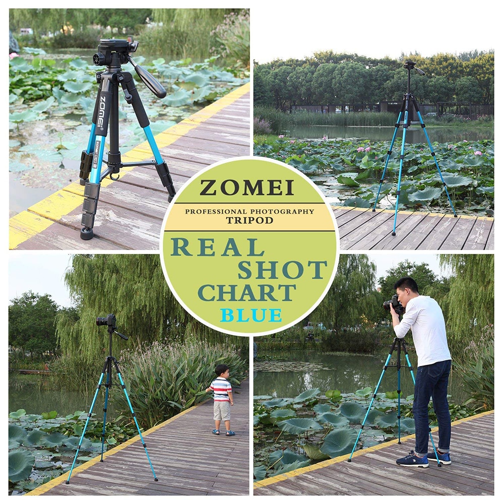 Zomei Blue Q111 Lightweight Tripod Portable Travel Camera Stand with Pan Head Carry Bag for SLR DSLR Digital Camera