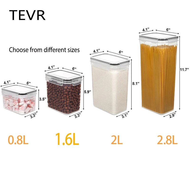 Kitchen Storage Food Storage Containers Jars for Bulk Cereals Plastic Transparent Sealed Cans for Flour Sugar Oatmeal Spices