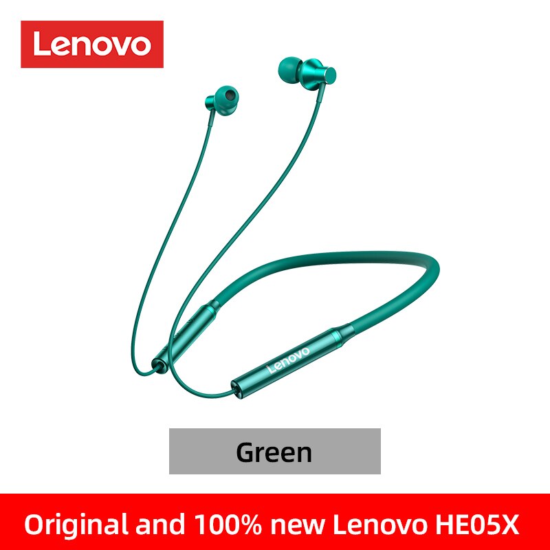 Lenovo HE05X Speaker Sport Wireless Bluetooth 5.0 In-Ear Earphone Waterproof Headphone Sports Neckband Headsets For Mobile Phone: green