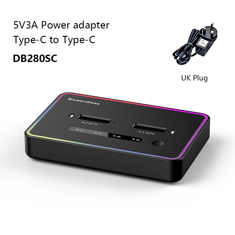 Blueendless  m 2 ssd-dockingstation med to bays, sata-duplikator, ssd med to bays, m2 .2 kabinet, sata 6 gbps, type c, usb 3.1 til ssd-harddisk: Himmelblå