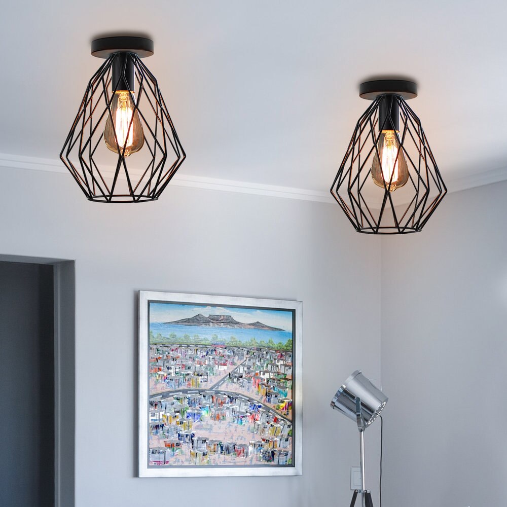Plafondlamp met ijzeren kooi, moderne led-kap, industriële plafondlamp, scandinavische verlichting, kooiarmatuur voor woonkamerdecoratie