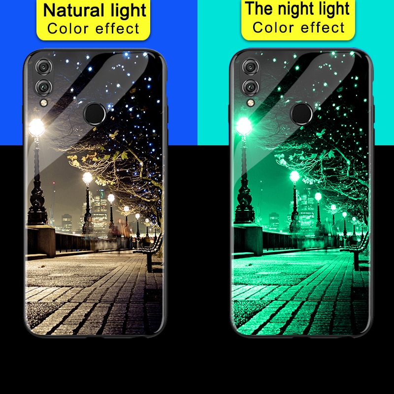 Luminous Phone Cases For Huawei P Smart FIG-LX1 Space Night Shine Glass Case For Huawei Honor 7X 8X Cover Shell