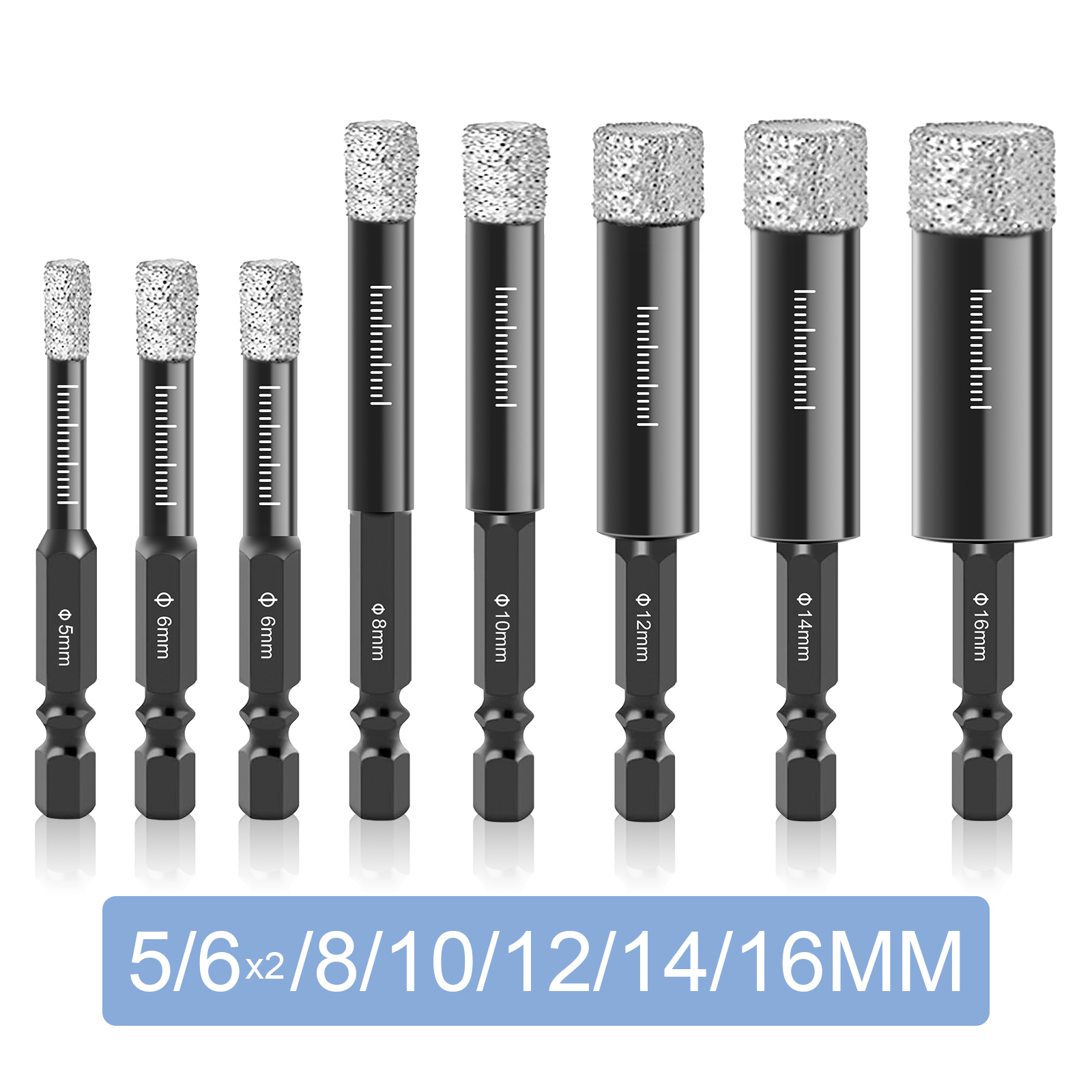 Dry Diamond Drill Bits Set for Granite Ceramic Marble Tile Stone Glass Hard Material Hex Shank Masonry Hole Saw Drill Bit 5-16mm: grey