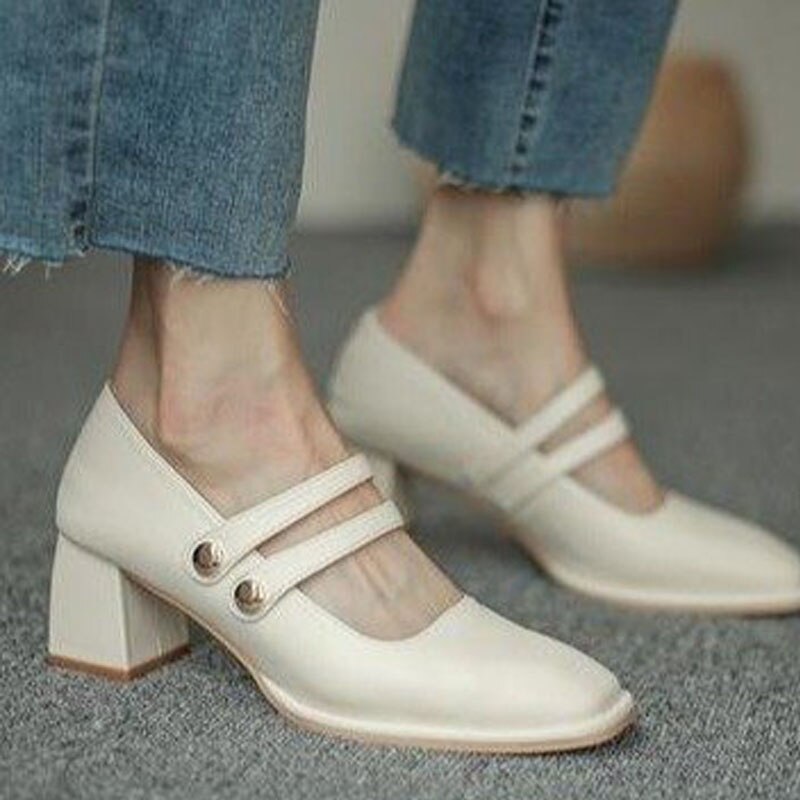 Siddons vintage sort hvid høje hæle til kvinder pumps rund tå ankelrem mary jane sko platform fest bryllup sko kvinde