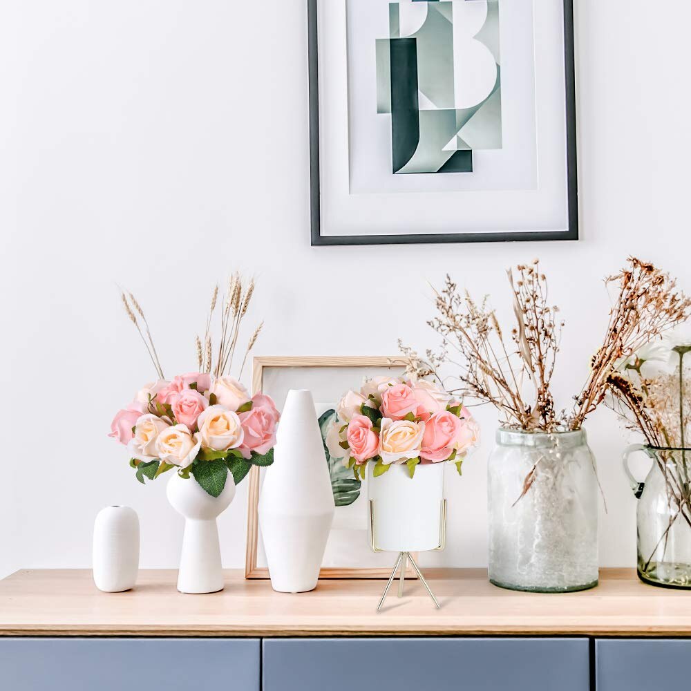 12Pcs Artificial Flowers Rose, Silk Roses Bridal Wedding 1 Bouquet Decoration Home Office Party Decor Arrangements