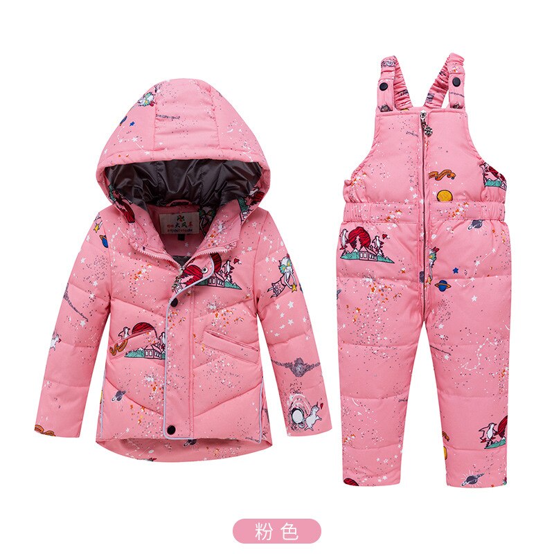 Winter warme kinderkledingset babymeisje eendendons sneeuwpak kinderskipakset winter peuterjongen donsjack + broek 2 stuks: Roze / 4t
