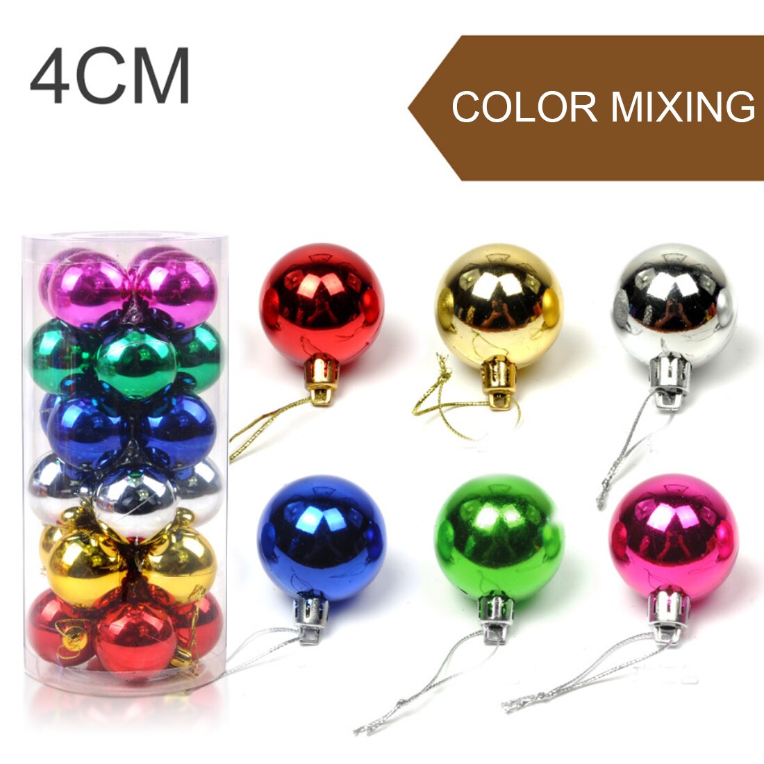 Boules d'arbre de noël moderne mignonnes 24 pièces 4cm | Ornement suspendu pour fête de noël mariage, fournitures de décoration de noël: 24pcs Multi