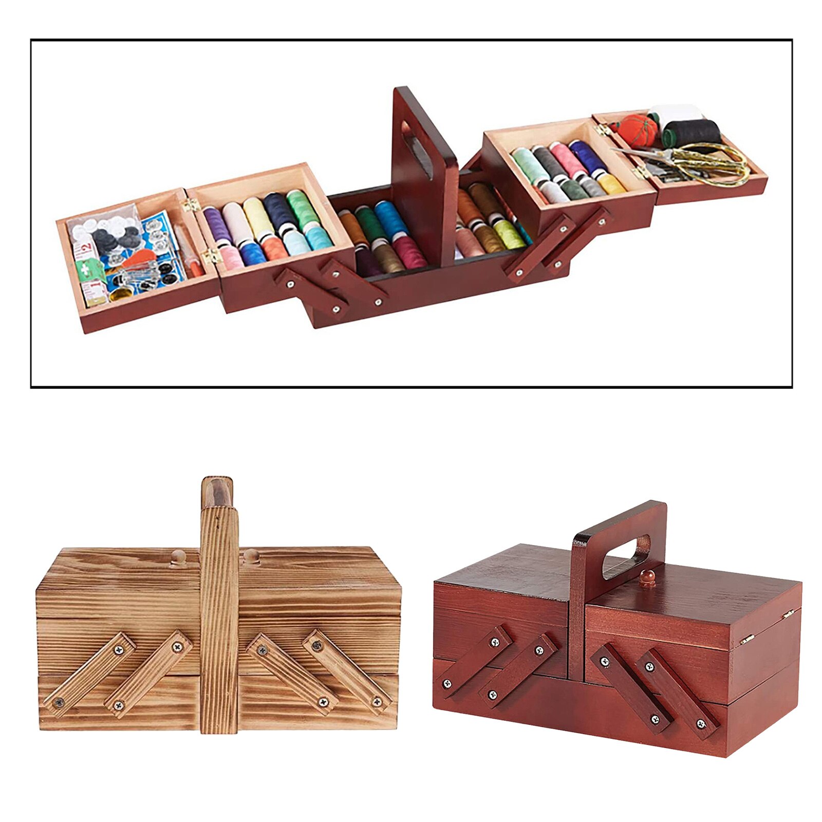 Caja de madera para coser con agujas, cesta de costura para el hogar, cajas de joyería, suministros de costura