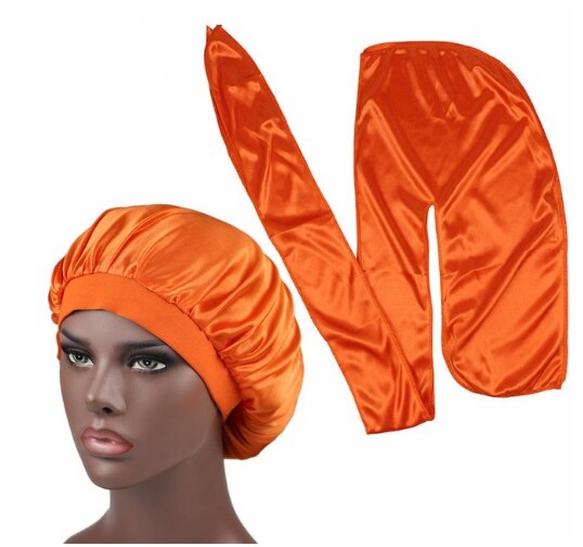 Heren zijden durag match zijden muts voor vrouwen dezelfde kleur zijden durag bandana's voor mannen lange staart durags golfmuts slaapmuts: Oranje