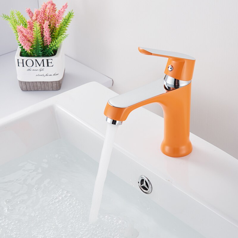 Quyanre Oranje Groen Badkamer Wastafel Kranen Douche Wastafel Kraan Tap Enkele Handgreep Single Hole Badkamer Mengkraan Waterval Kraan: Orange Chrome