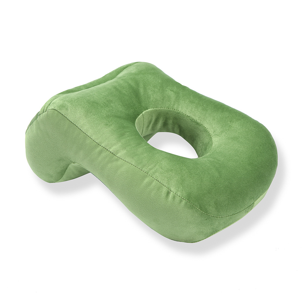 Solid Colors Velvet Nap Pillow Multi-function Hollowed-out Office Portable Cozy Sleeping Pillows For Adult Student Home Travel: Grass Green