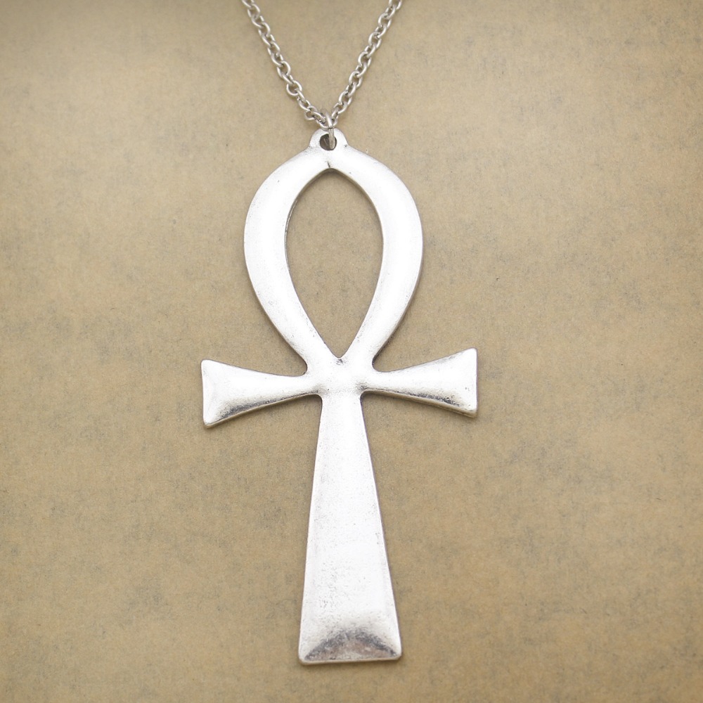 10x5cm Vintage Egyptian Life Big Ankh Cross Pendant Long Chain Necklace Jewelry Men and Women Accessories