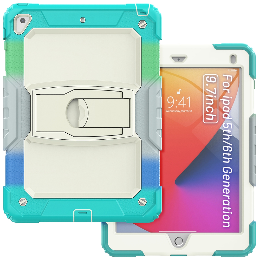 For Apple iPad 9.7 Air 2 Pro 9.7 A1566 A1822 A1893 Case Kids Safe Silicon PC Hybrid Shockproof Stand Tablet Cover: Gold