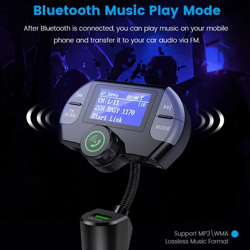 Dab Bluetooth Fm Transmitter,Wireless Radio Adapter Hands-Free Car Kit with Display, Qc3.0 and Smart 2.1A Usb Ports, Aux Input/O