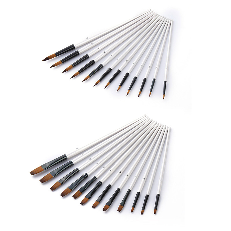 Set van 12 penselen voor kunstenaars, acryl, olieverf, aquarel, knutselen, model, schilderen op nummer, penselen