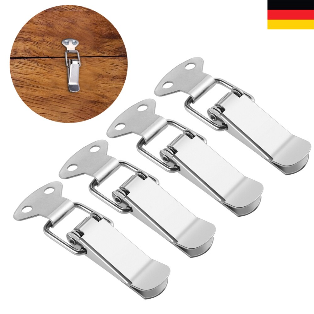 4pcs Stainless Steel Spring Loaded Toggle Case Box Chest Trunk Catches Hasps Clamps (Silver)