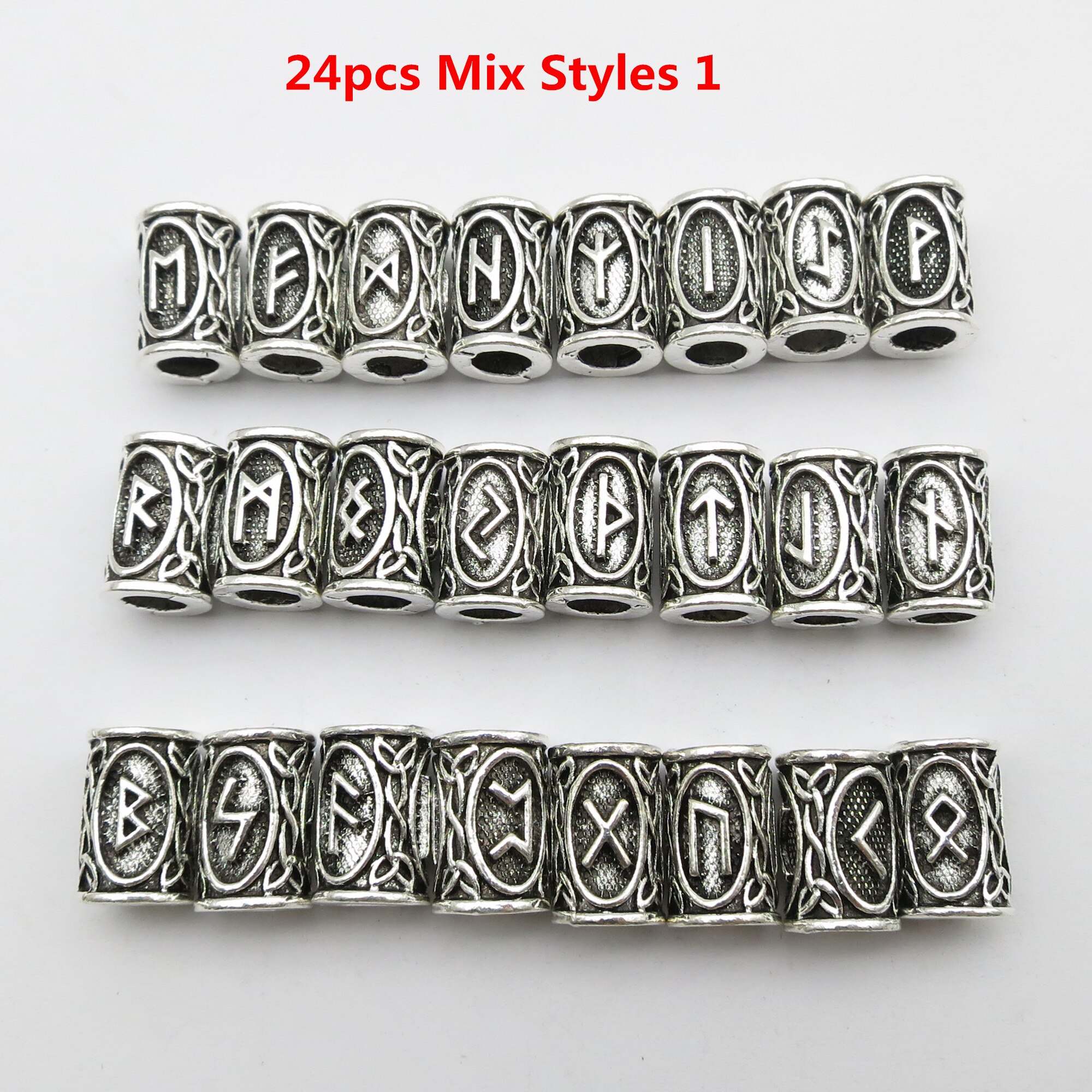 24 stk blanding sølv hår flette skjegg dreadlock perler ringer tube viking runemønster for hårstyling tilbehør: 24 stk blandestiler 1