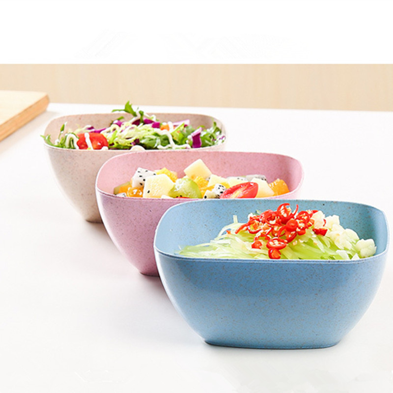 Cuenco de paja de trigo para ensalada Plato cuadrado grueso para fruta, plato para mojar, dulces, aperitivos, Bol para arroz o sopa, cocina, recipiente para salsa, 1 Uds.