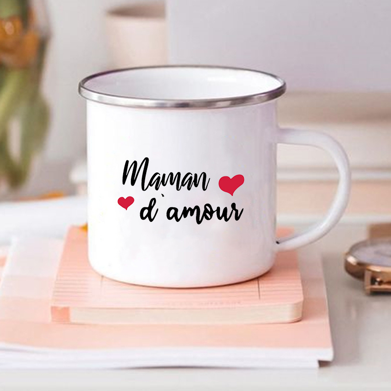 Tasses à café imprimées à fleurs françaises pour Maman, tasse créative pour boissons, eau et lait, en émail, poignée de maison, articles pour boissons, meilleurs pour mères: XH3886-A015WH-8