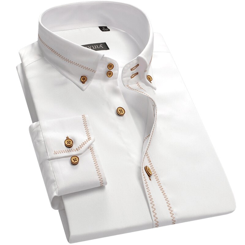 men dress shirts breathable soft cotton button collar long sleeve party white male formal shirts