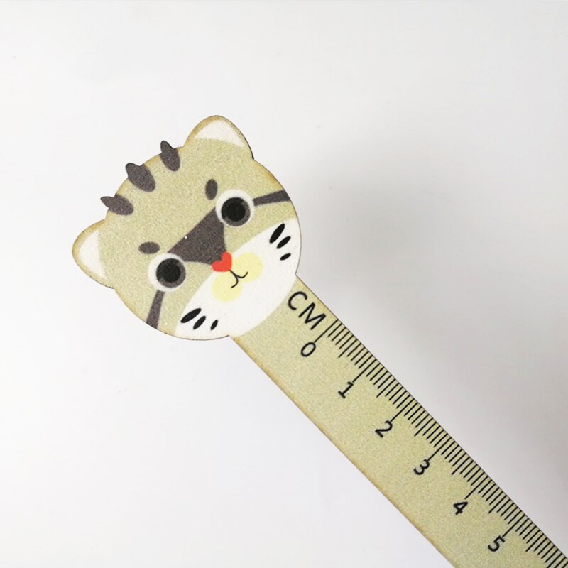 Regla recta de gato de dibujos animados, regla de madera para Patchwork, papelería de dibujo, suministros escolares, 15CM de longitud, 1 ud.: green