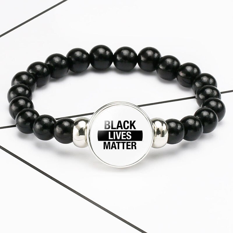 Black Lives Matter Beaded Bracelet George Floyd Protest Glass Dome Snap Buttons Charms Bracelets Jewelry: 9