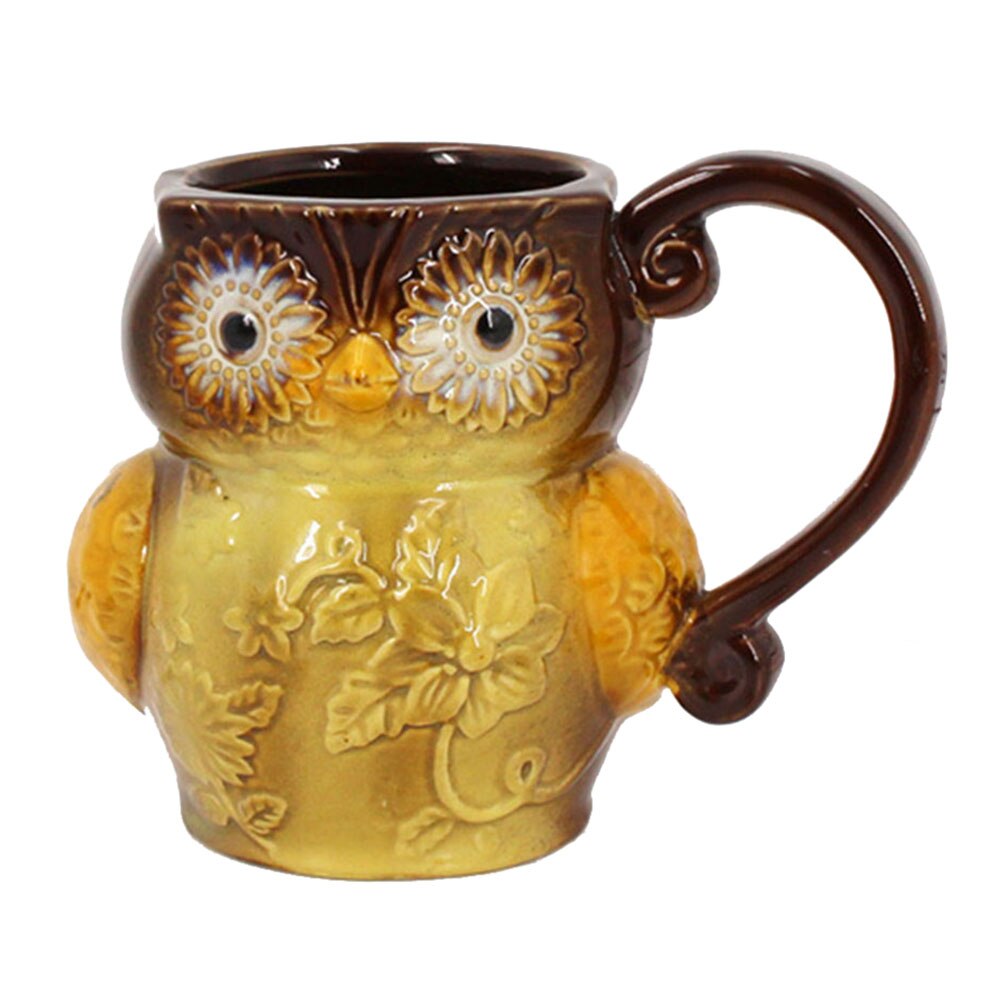 3D Animal café verre mignon tasse hibou imprimé lait café tasse fleur Vase Cocktail en céramique tasses bureau noël Village décor: A22