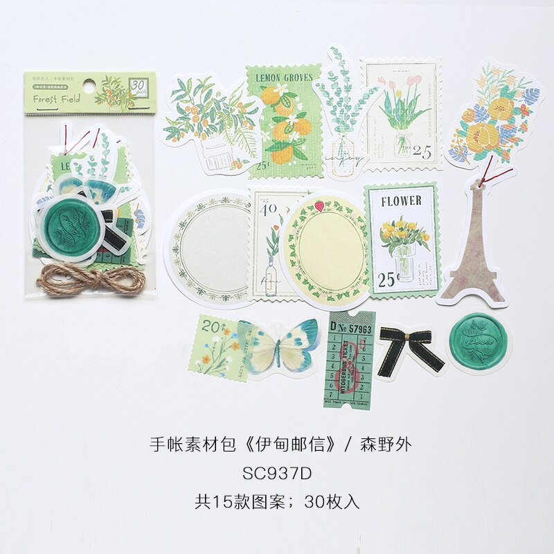 30 old-fashioned cards for notebook decoration retro student stationery plant paper diary label scrapbook material: E