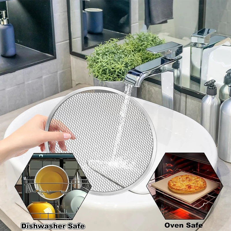 Bandeja redonda para hornear Pizza, pantalla para Pizza DIY, bandeja para hornear, molde antiadherente de red de Metal para horno, pantalla de Pizza de aluminio sin costuras, 8/10/12/14