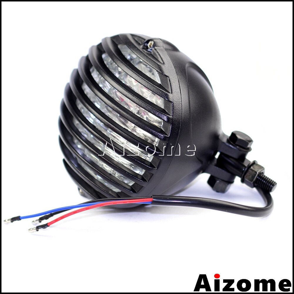 Universal Motorcycle Scalloped Headlight Black Finned Grill Headlamp For Harley XS650 CB750 TRI Cafe Racer Bobber Chopper