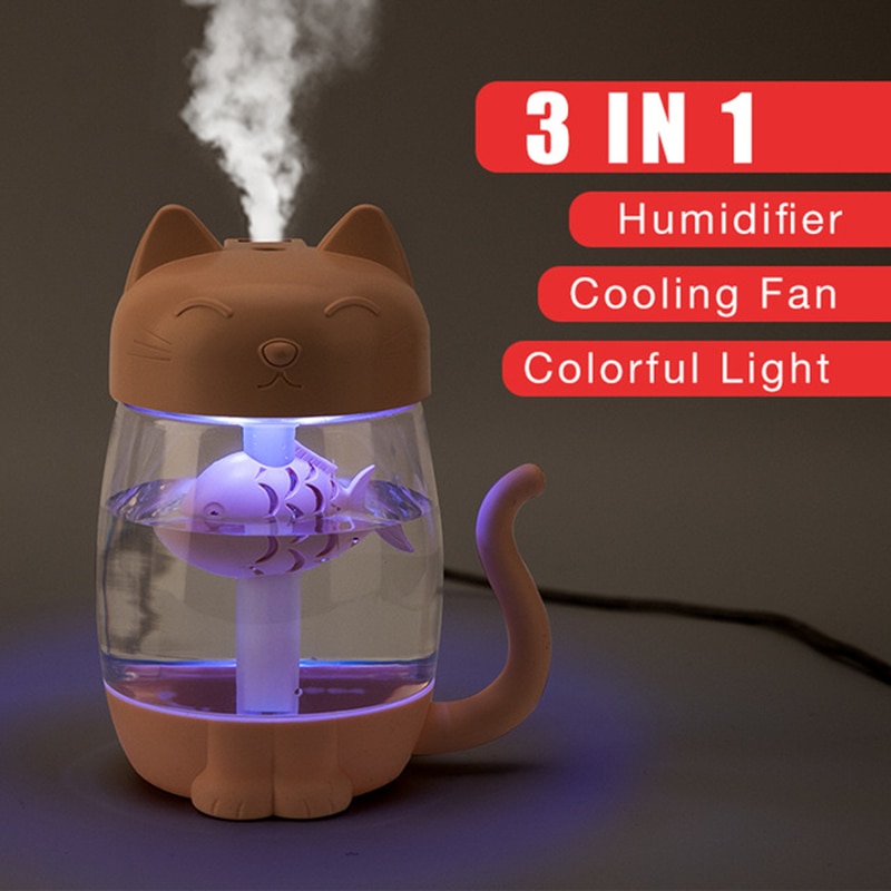3 in 1 350ml usb kat luftfugter ultralyd tåge maker aroma luft diffuser mini luftfugter med led lys minifan bil