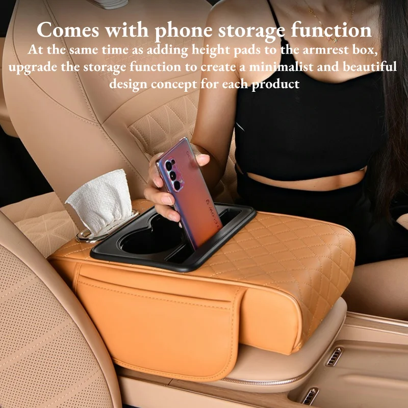 Auto Armsteun Middenconsole Kussen Dikker Armsteun Box Pad Zijverlenging Kussen met Bekerhouder Tissue Box Organizer Bag