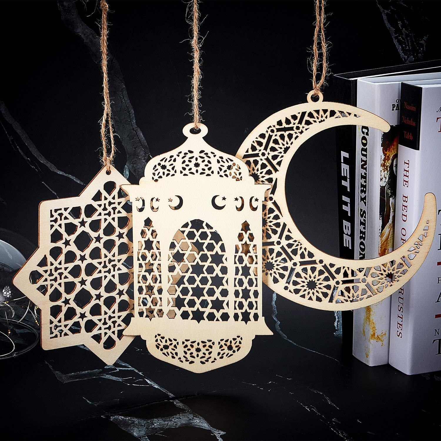 Mubarak Geschenkdoos Moslim Decoratie Banner Licht Houten Hanger Islamitische Moslim Gebed Matten Ramadan Kareem Party: 3pcs combination