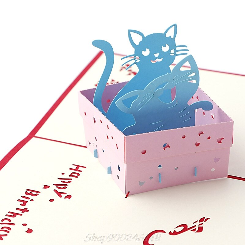 25 Styles 3D Pop UP Greeting Card Cat Box Animal Christmas Thanksgiving Birthday Handmade Jy16 20
