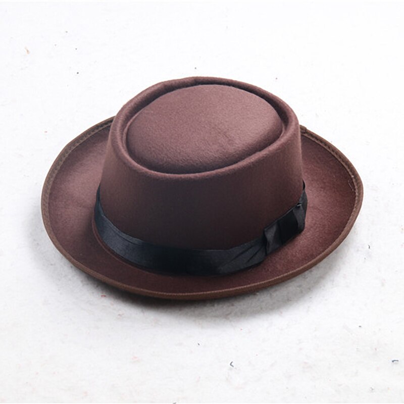 Padre usa lana de imitación simple para hombre, Caballero Negro plana de sombrero de copa, sombrero cóncavo de cabeza superior, sombrero de jazz, sombrero de cubo, gorra de mujer: 5