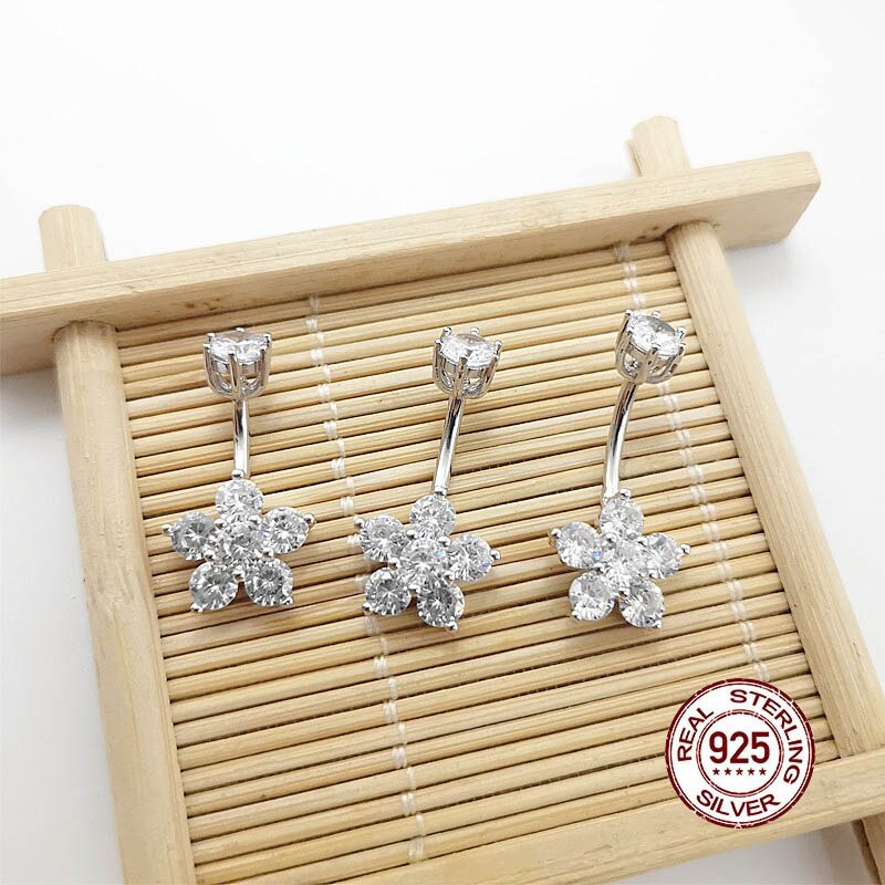 Hellolook Zirkoon Bloem Navel Piercing Ring 925 Sterling Zilveren Buik Buttton Ringen Sexy Belly Piercing Body Sieraden Navel Pierc