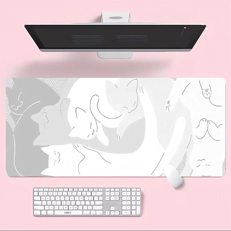 Grand tapis de souris chat rose Kawaii, tapis de souris de jeu mignon, accessoires de bureau antidérapants roses, très approprié aux joueurs et au bureau