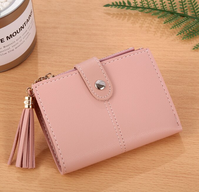 Women Girl Mini Tassel Short Wallet Coin Purse Credit Card Holder Organizer Pocket Classic Solid Purses Wallets: Pink