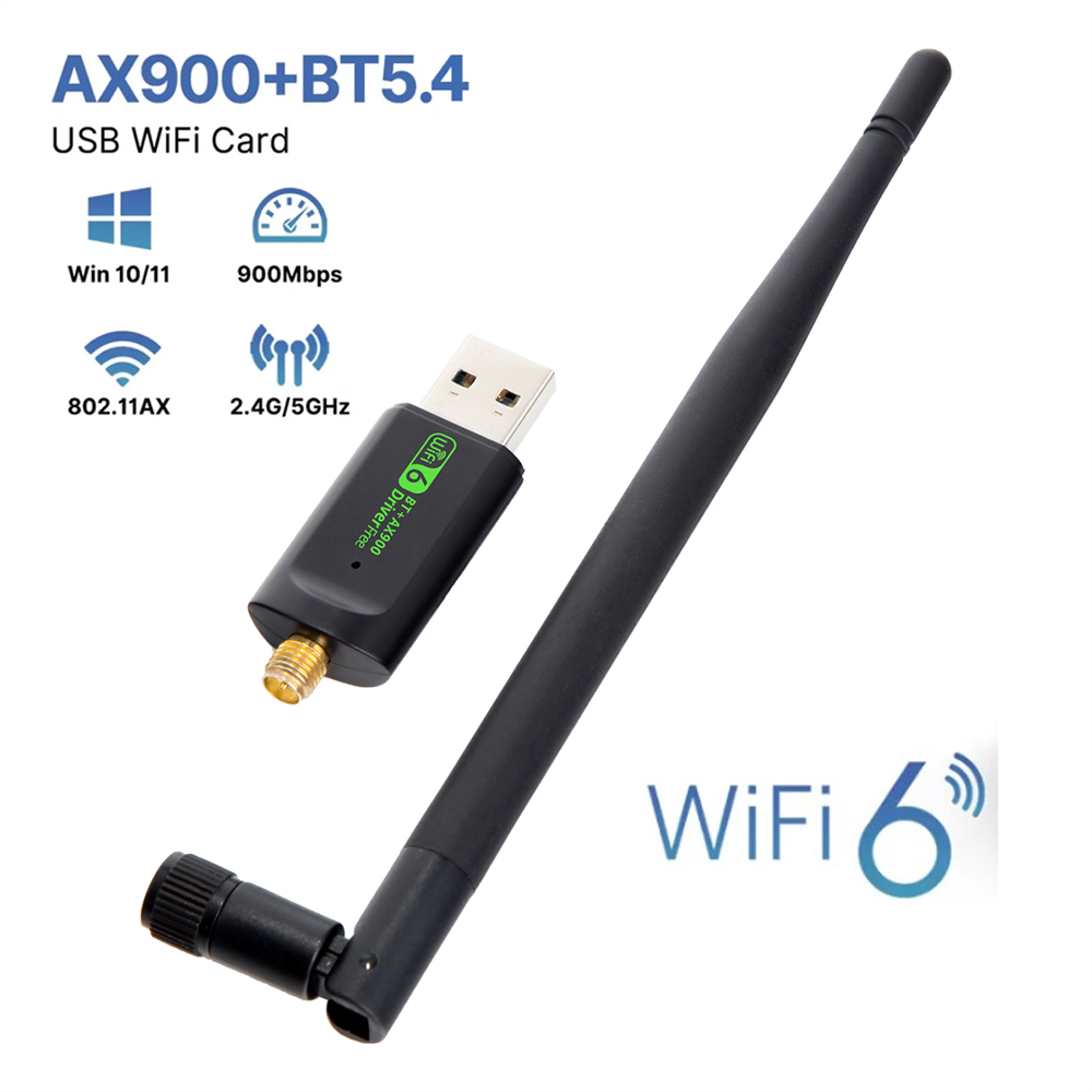 WiFi6 USB Adapter AX900 Bluetooth 5.4 Dual band 900Mbps Wireless Network Card Wifi Antenna Dongle Free Drive For PC Win10 11