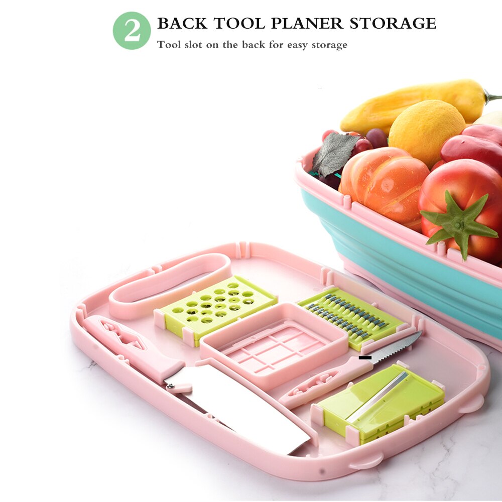 Kitchen Chopping Board 9 In 1 Foldable Drainage Basket Multifunction Safety Cutting Durable Board Set