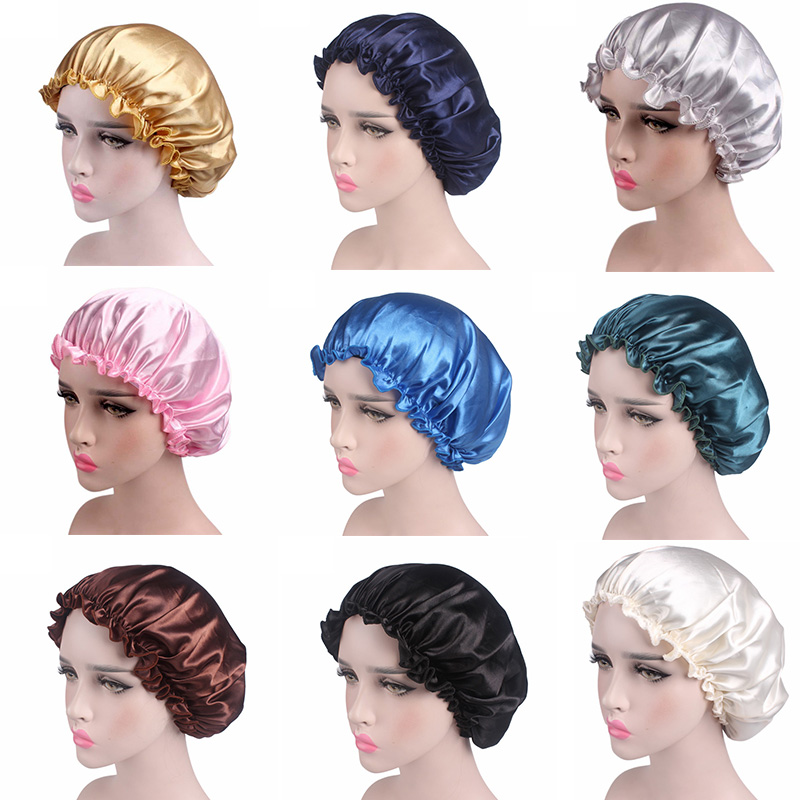 Satijn Slaap Cap - 4 Stuks Vrouwen Haar Bonnet Elastische Brede Band Hoed Nachthoed Haaruitval Cap Voor Salon Slaap Spa