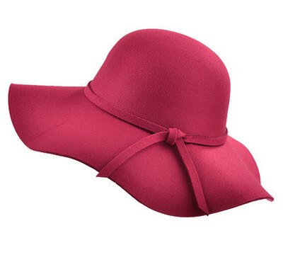 Chapeau casual fedora kasket med brede skygge kuppel hatte uld floppy hat kvinder sorte cloche hatte: Rødvin