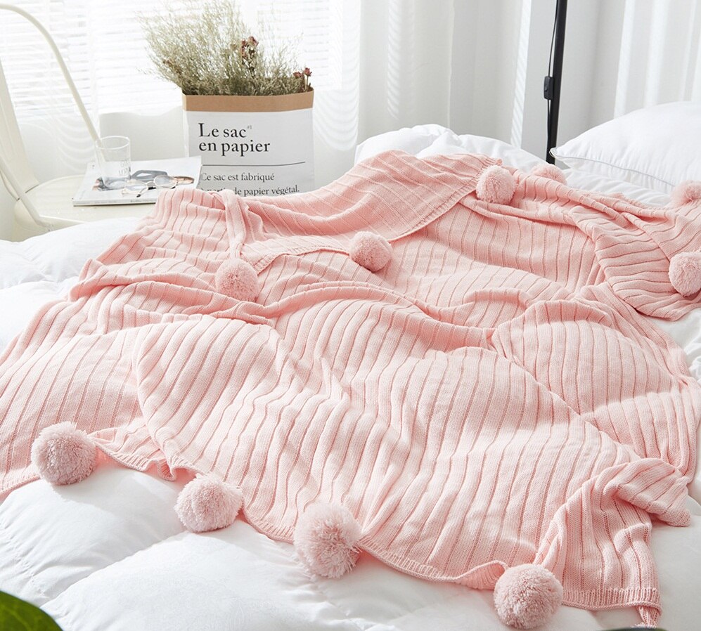 mylb Brand cotton Pom Crochet Thread Blanket 100*105 150*200cm For Babies Adults Twin Size Bed Kitted Throws Bed Runners