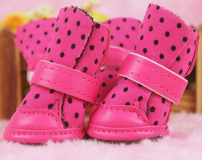 Anti-slip winter warm Hond laarzen waterdichte Elastische Dot pet cat Schoenen voor Kleine honden Teddy Puppy zachte bodem