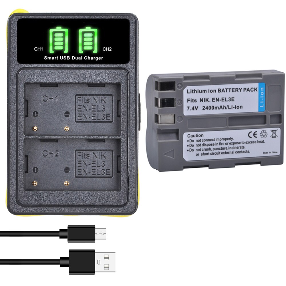 1Pcs 2400mAh EN-EL3e EN EL3e ENEL3e Batteries for Nikon D30 D50 D70 D70S D90 D80 D100 D200 D300 D300S D700 Digital Camera: 1battery and charger