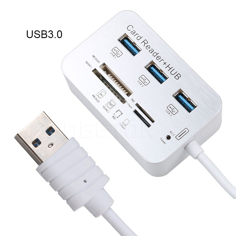 Kebidu Mini USB 3.0 Multi Hub + Kaartlezer COMBO High Speed USB Hub met MS/SD/M2 /TF Kaartlezer 3 Poorts USB Splitter voor Laptop: USB3.0