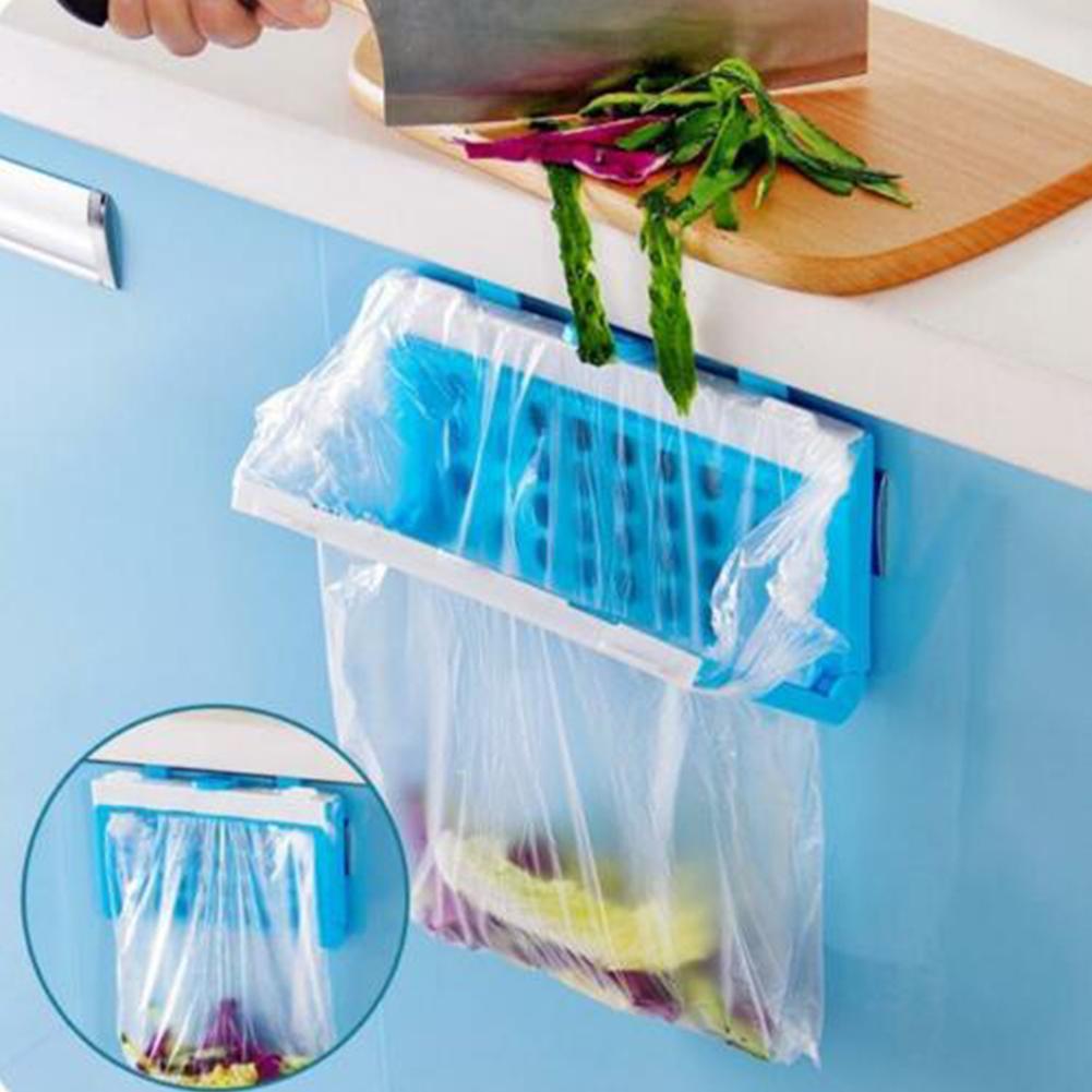 Kitchen Cupboard Back Trash Bag Rack Cabinet Door Garbage Bag Holder Hanging Kitchen Cabinet Hanging Trash Rack kitchen Tools